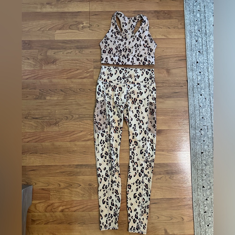 Leopard Print Fabletics legging and sports bra set